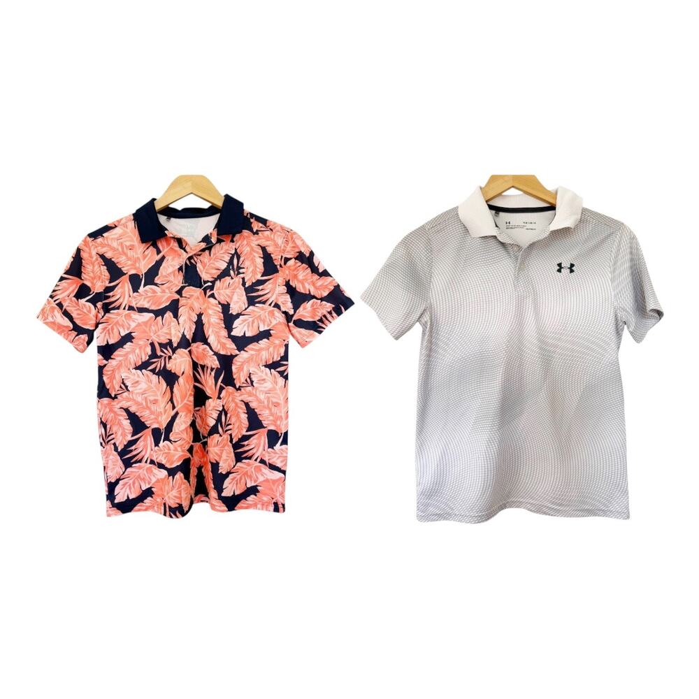 Under Armour Lot of 2 Short Sleeve Polo Golf Shirts Sz YL